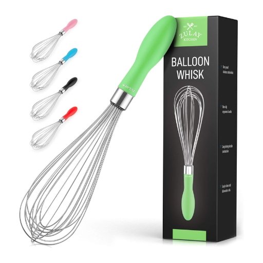 Zulay 12-Inch Stainless Steel Whisk - Balloon Whisk Kitchen Tool With Soft Silicone Handle Green Color (16$)